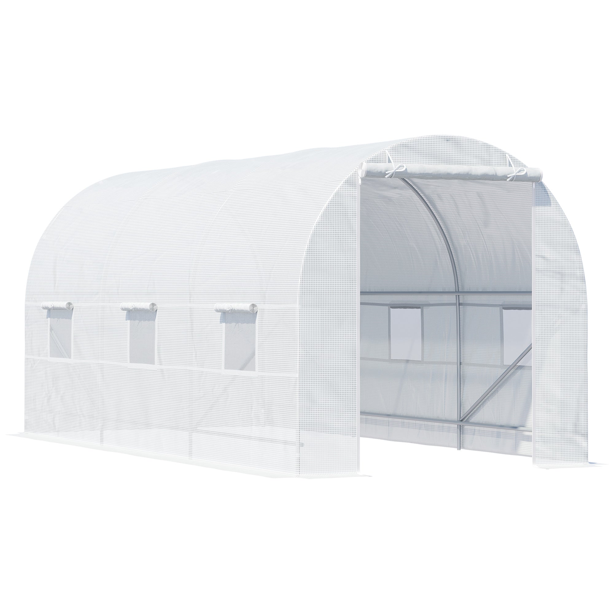 Polytunnel Greenhouse 4.5 x 2 x 2m Walk-in Mesh Windows Galvanised Steel Frame White