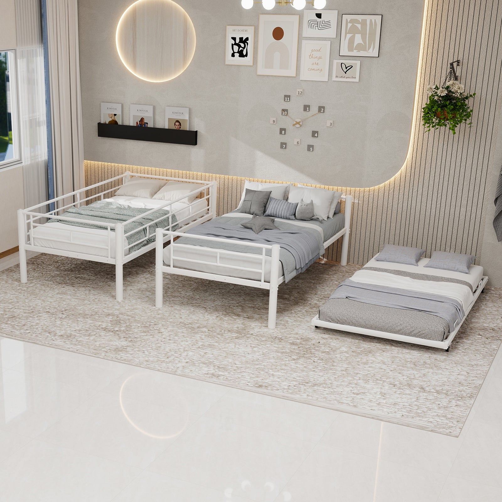 Meta Twin over Twin Bunk Bed, Heavy-Duty Stable Low Noise Safety Railing, Metal