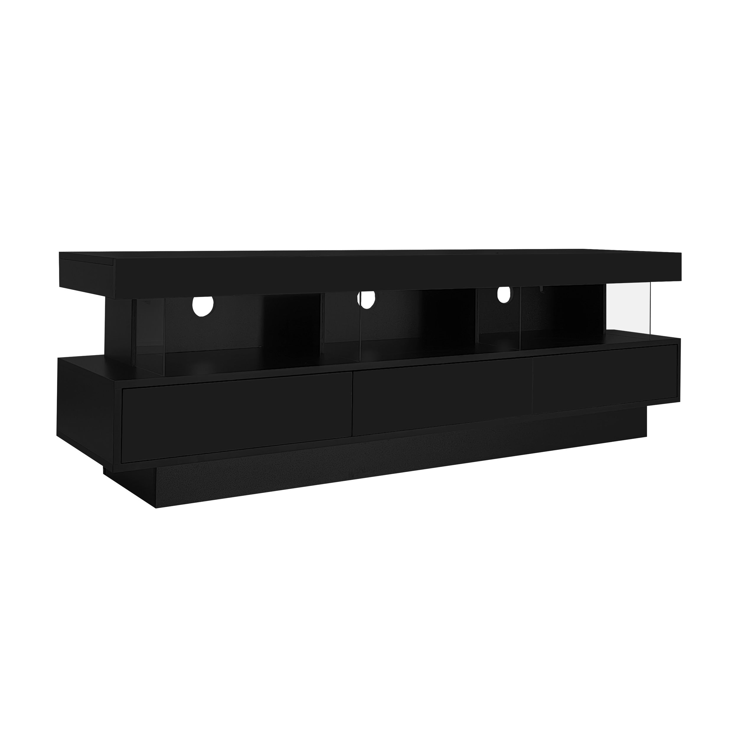 TV Stand, LED Lighting, App Control, Bluetooth Connectivity for 70-inch TVs, Black High Gloss Glass