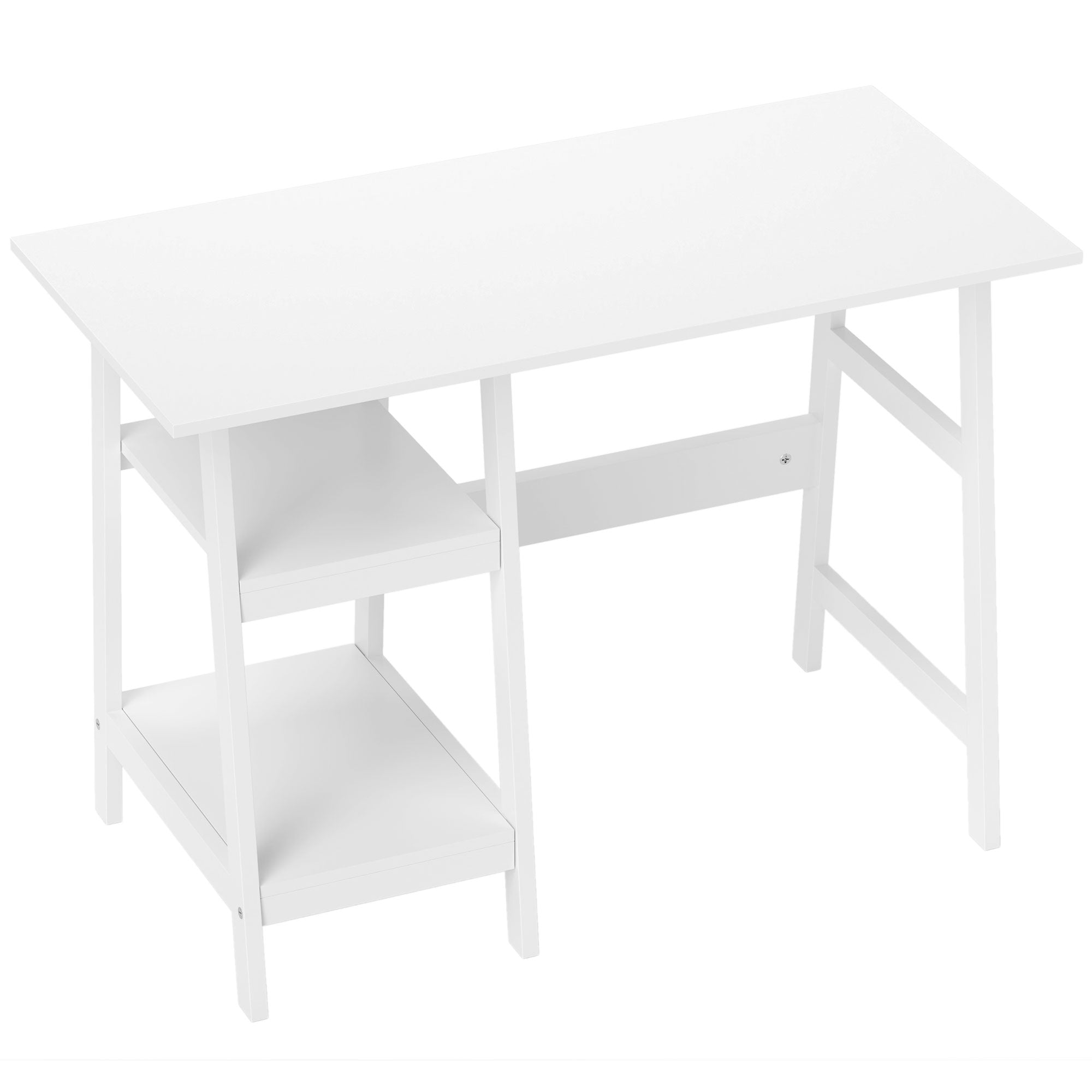 Compact Computer Desk with Storage Shelves and Bookshelf, 106 x 51cm, White