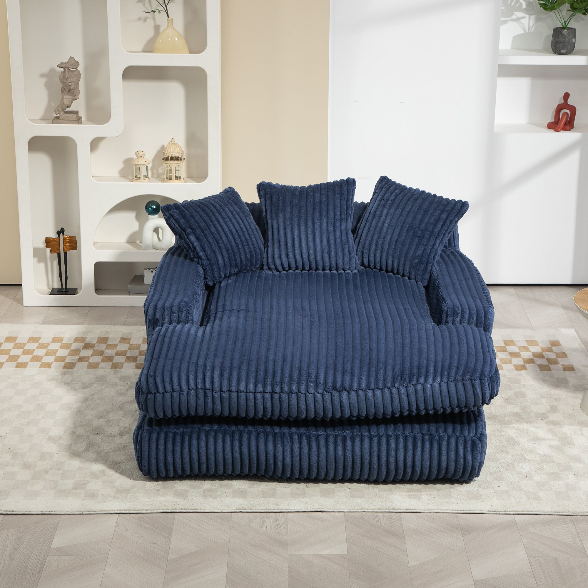 GOMYWAY Oversized Chaise Lounge Sofa Sleeper Chair with 3 Throw Pillows, Navy