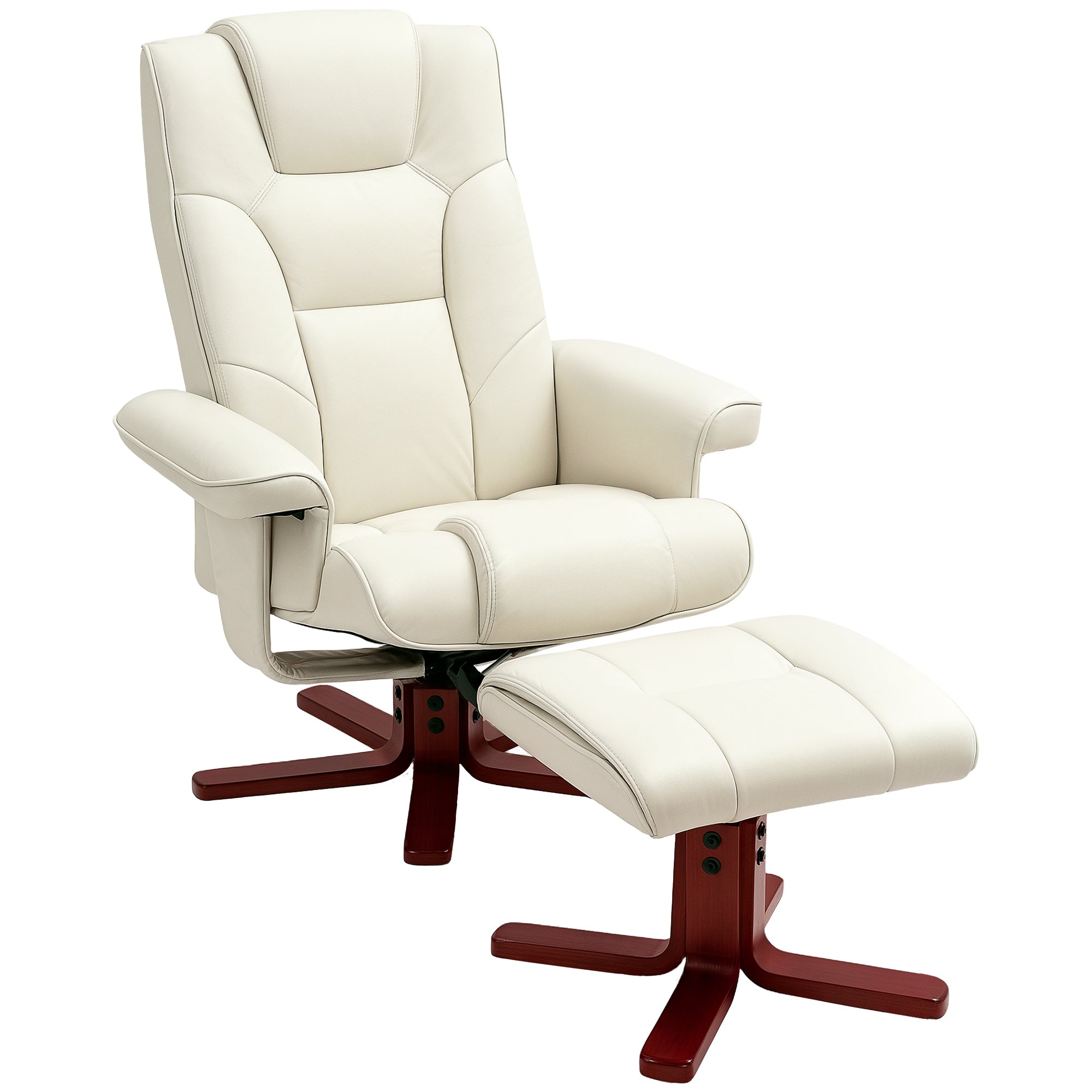 Recliner with Footstool, Upholstered Rocking Adjustable Backrest, Faux Leather Cream White
