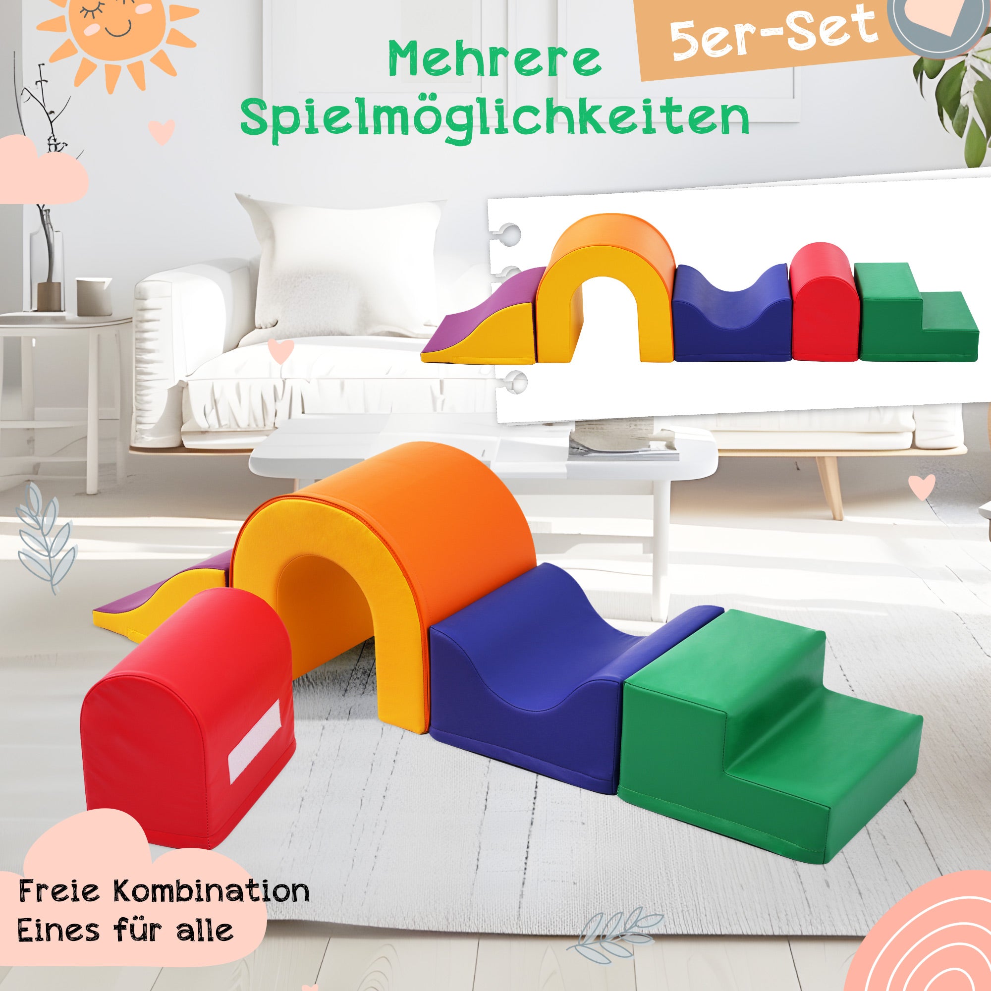 5-in-1 Giant Soft Foam Building Blocks for Kids, Colorful