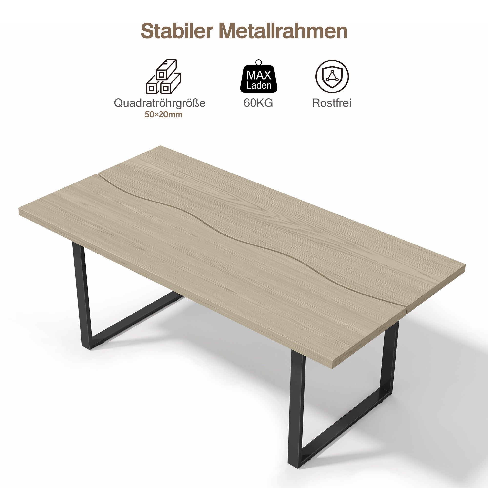 Dining Table Industrial Style 160x80cm 6-8 People Light-Colored Finish