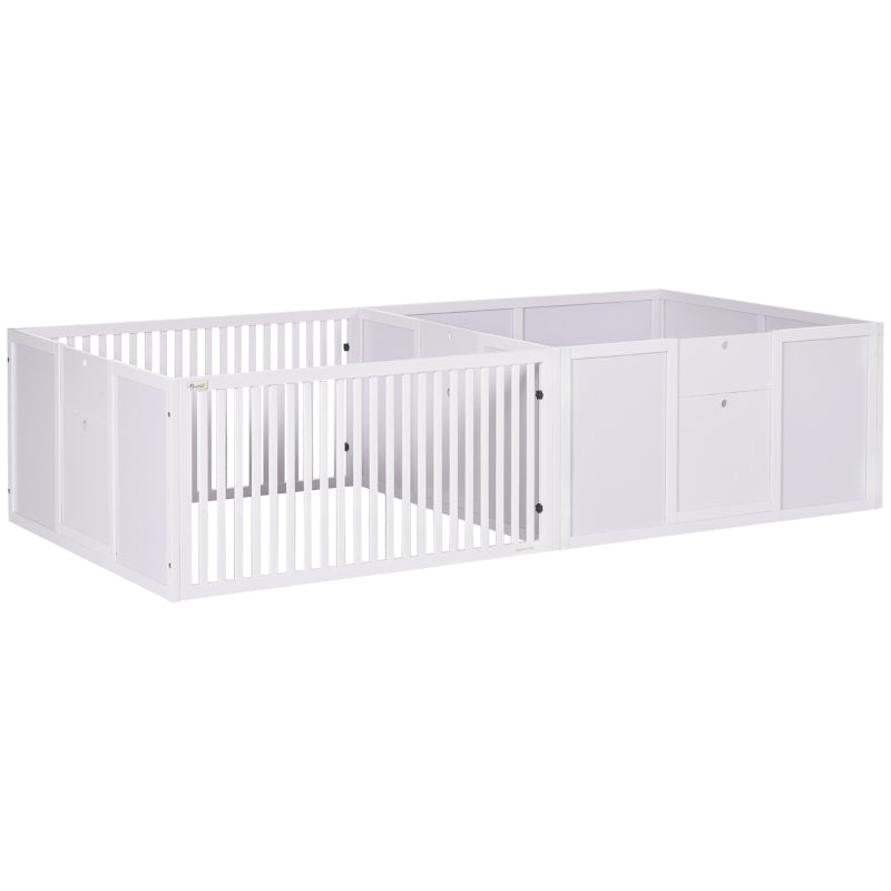 7 Panels Playpen, 3 Doors Two-Room Design, White