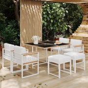 7-Piece Garden Furniture Set 6-Seater Tempered Glass WPC - Outdoor