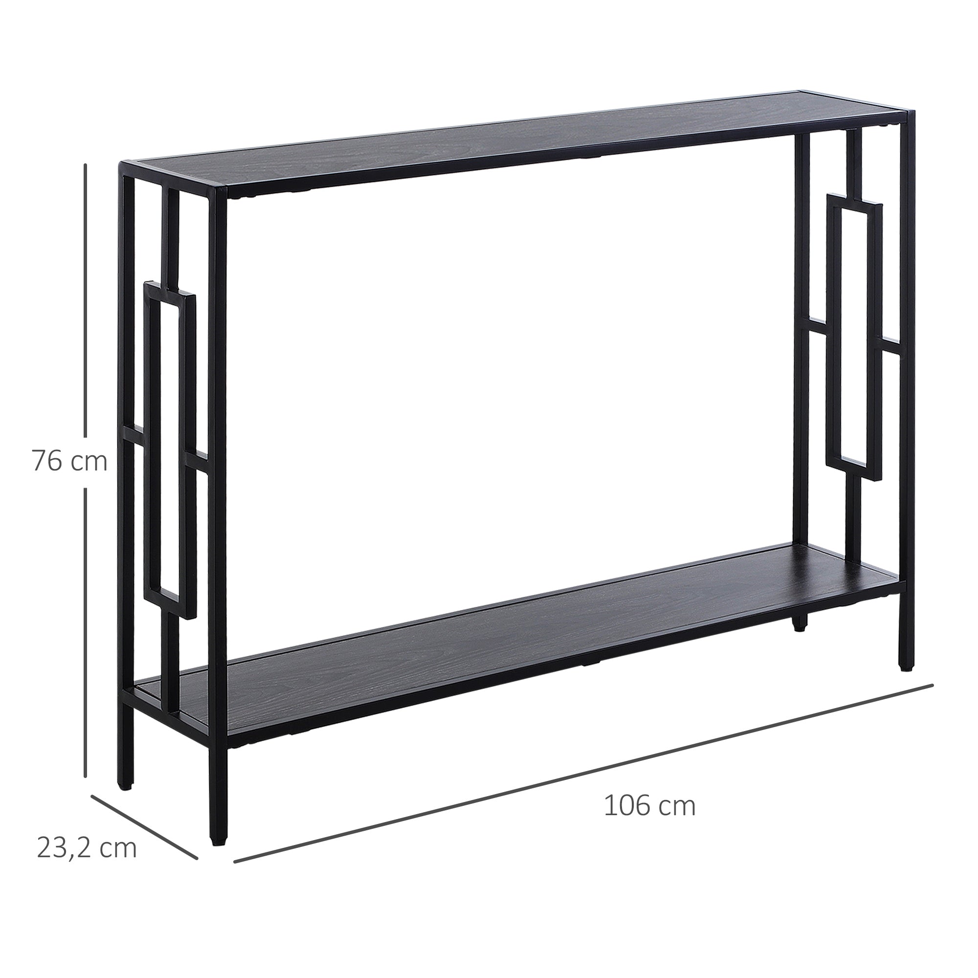 Industrial Console Table, Storage Shelf Narrow Hallway Dressing Desk Metal Frame, Grey and Black