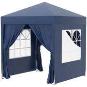 2x2m Pop Up Gazebo Tent with Water Resistant Sidewalls and Windows, Blue