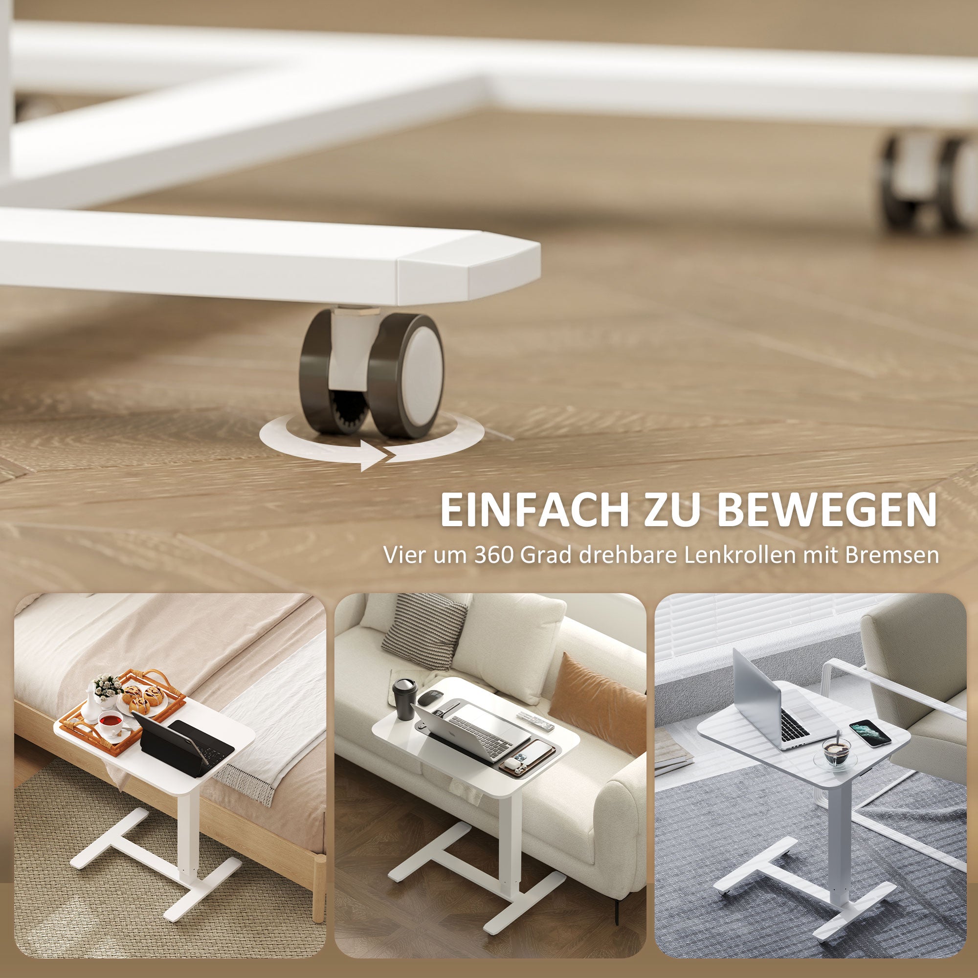 Aosom C-Shaped Sit-Stand Desk, Height-Adjustable with Wheels, White