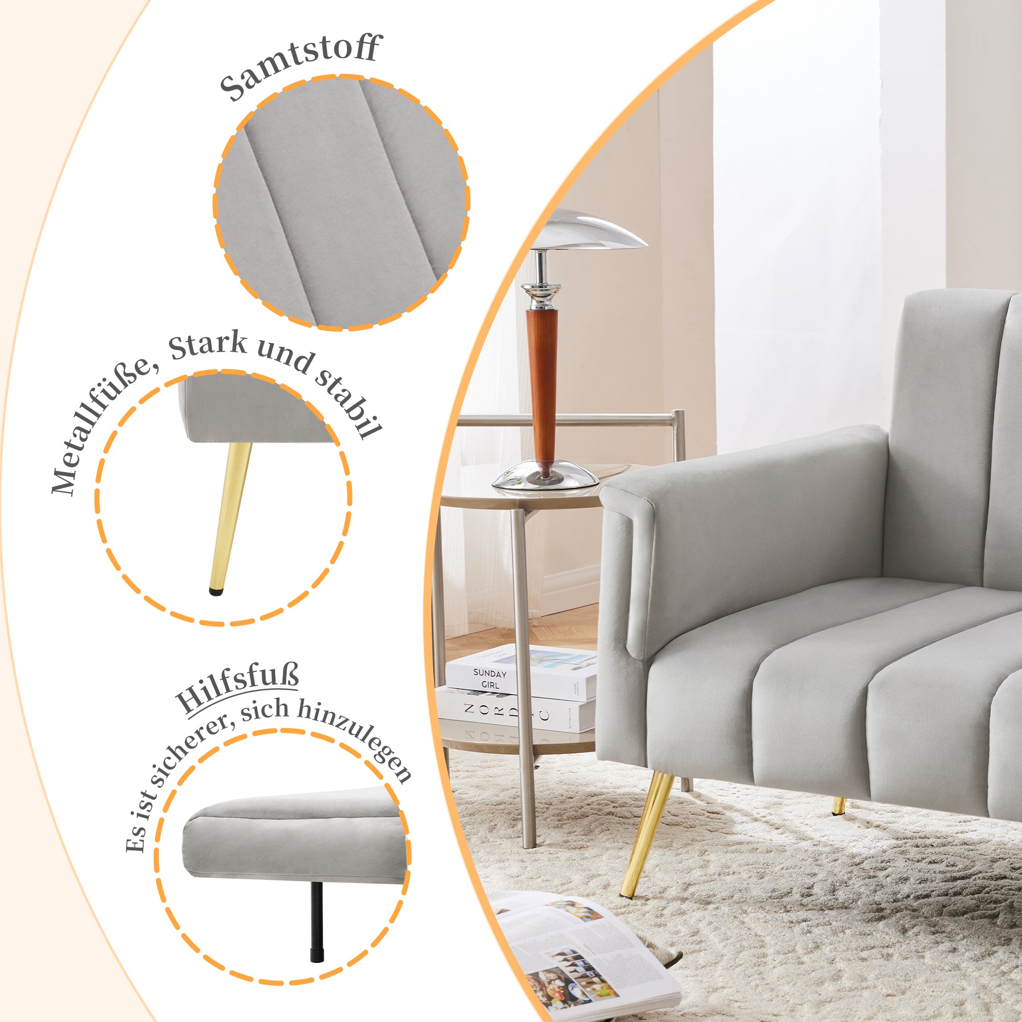 Sofa Bed, Modern Folding with Sleeping Function, Velvet