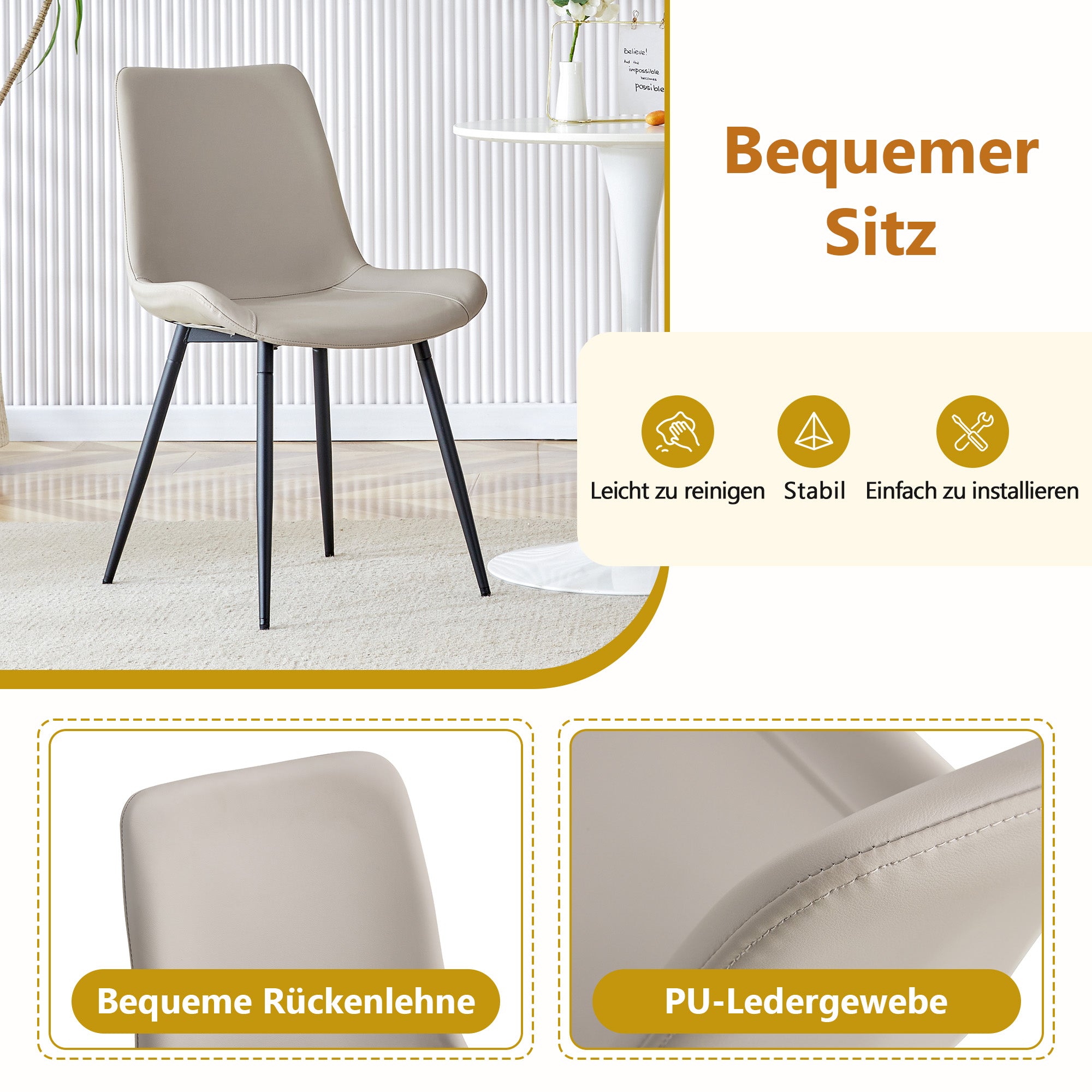 160 cm Rectangular Dining Table Set, Storage & 4 Chairs with Widened Cushions, Warm Grey PU Material