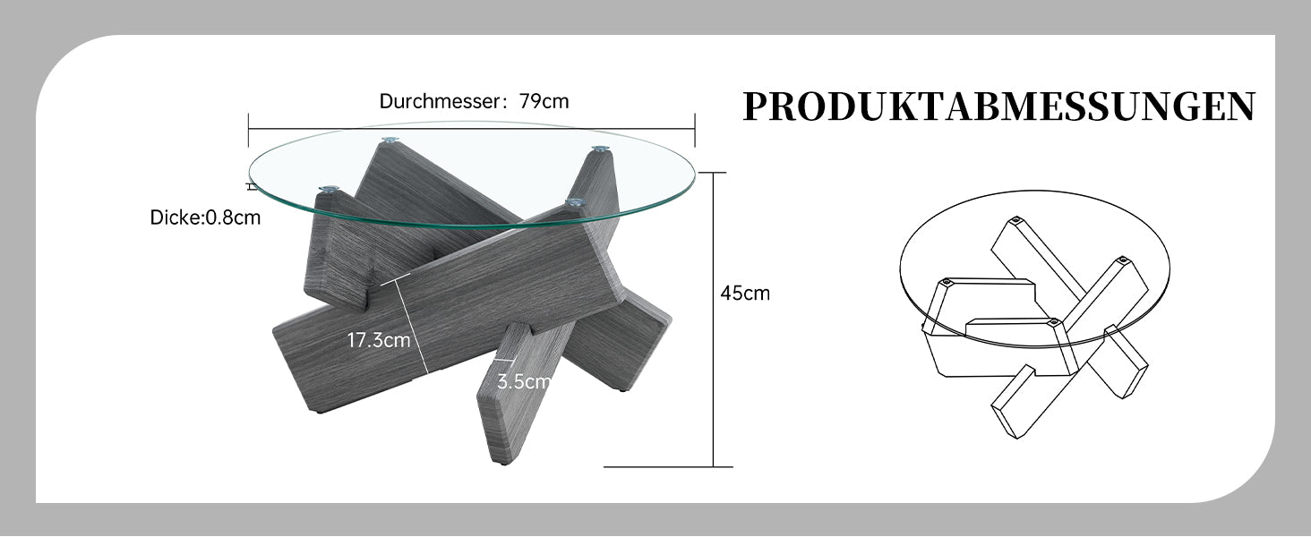 Round Coffee Table 79cm Tempered Glass Cross Legs - Gray MDF
