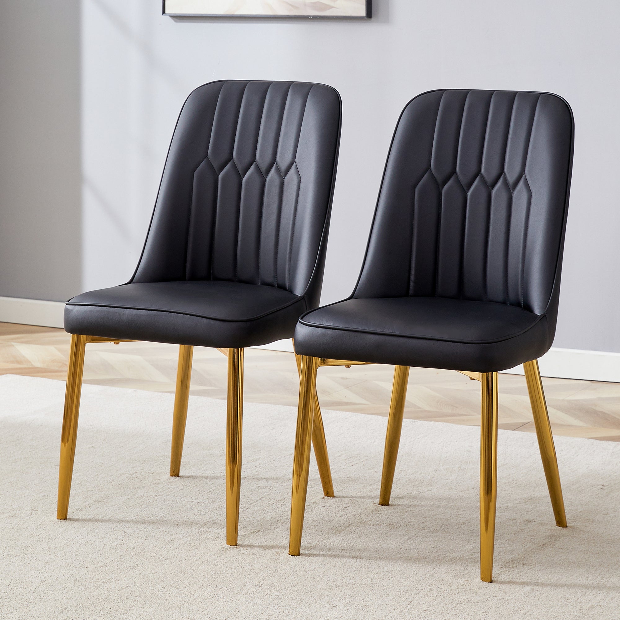 Dining Chairs, Modern Design Widened Seat Metal Feet, Black Faux Leather
