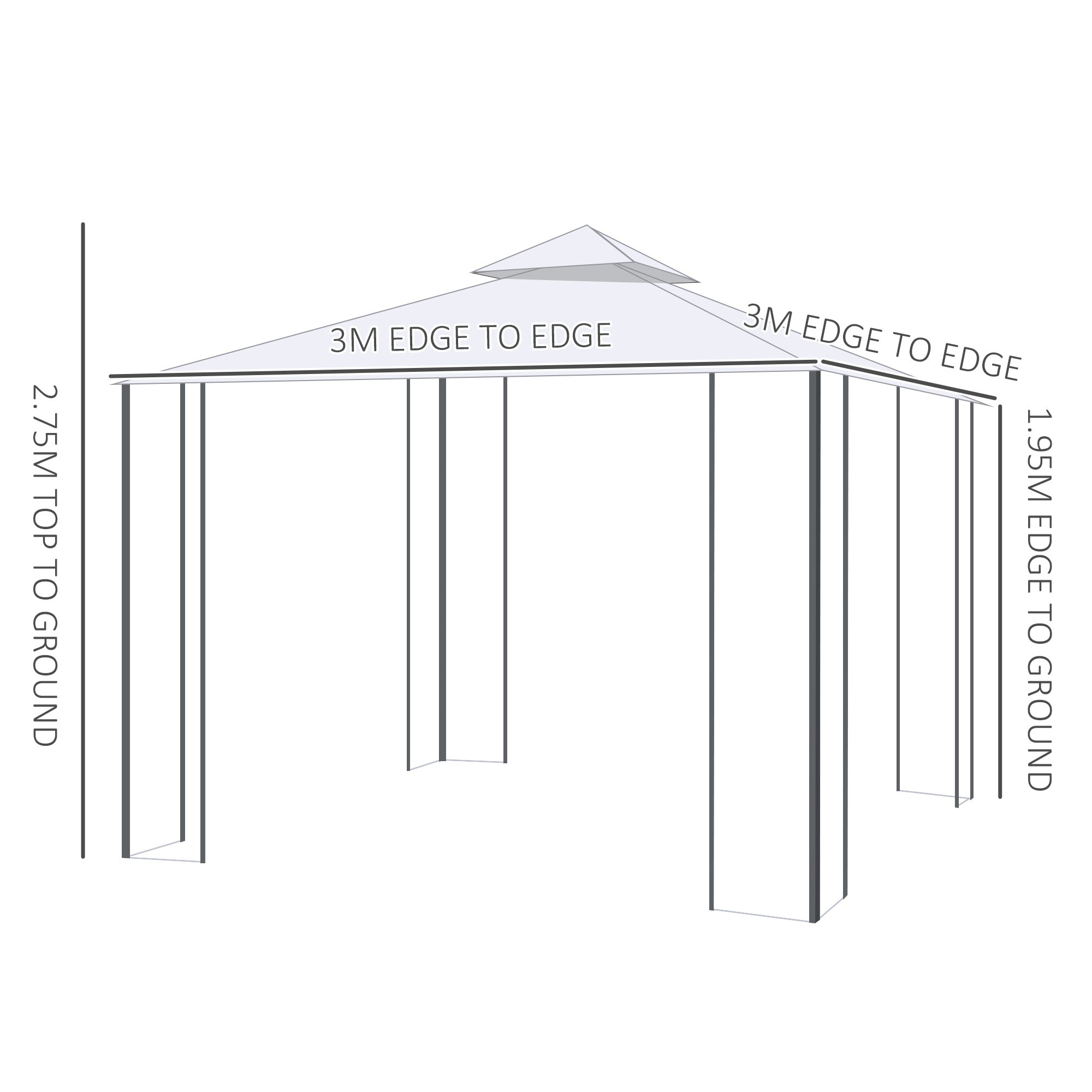 Garden Gazebo 3x3m Double Top Outdoor Canopy with Netting - Cream White