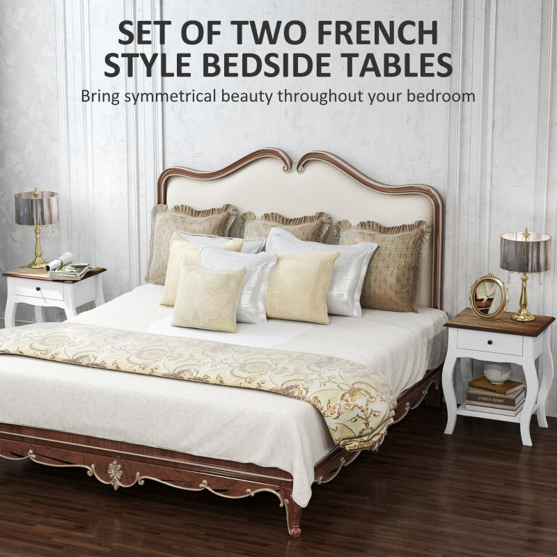 2pcs Bedside Tables French Style Drawer Open Shelf White