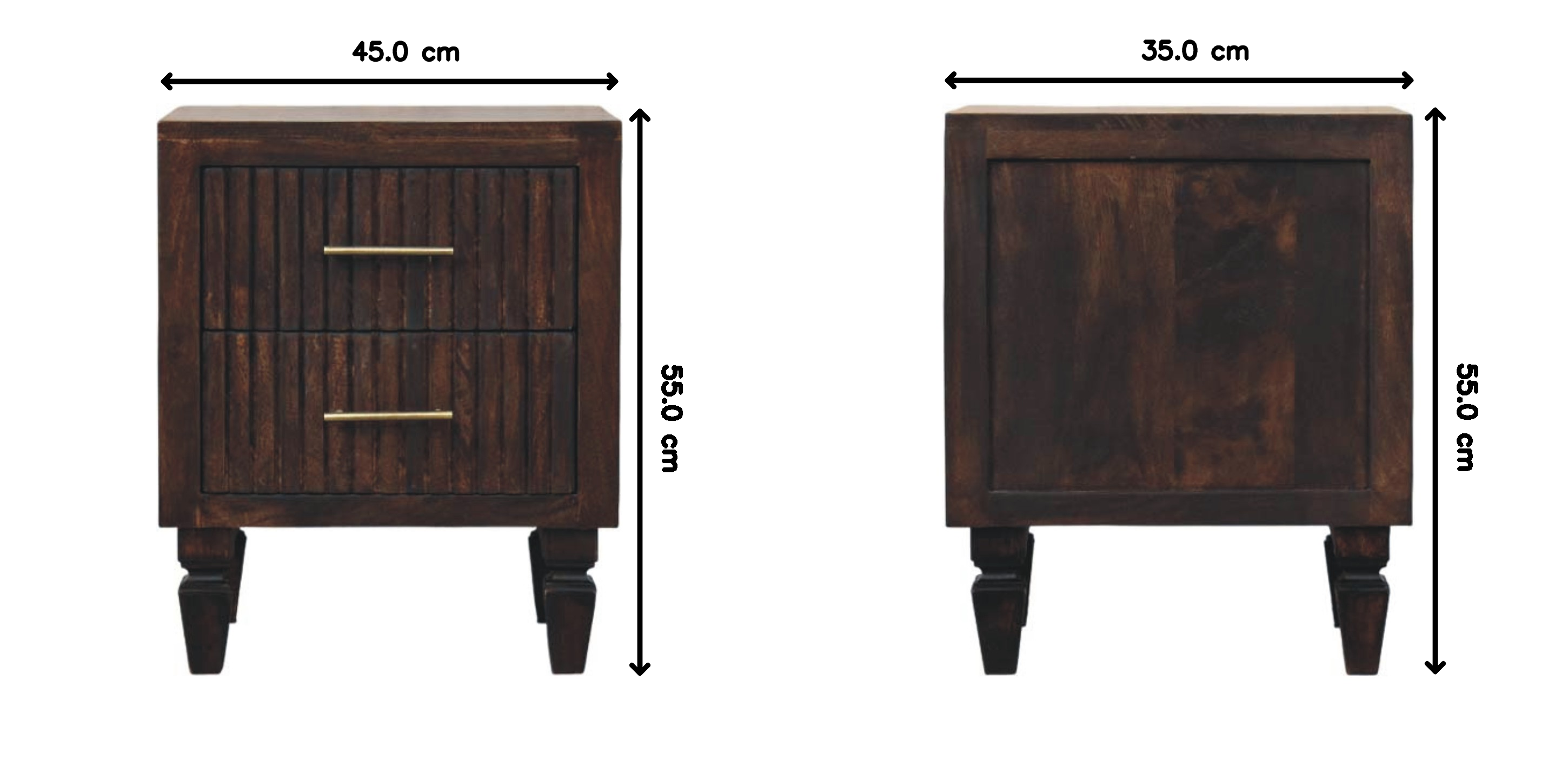 Belmont 2 Drawer Nightstand, Solid Mango Wood, Oak Finish