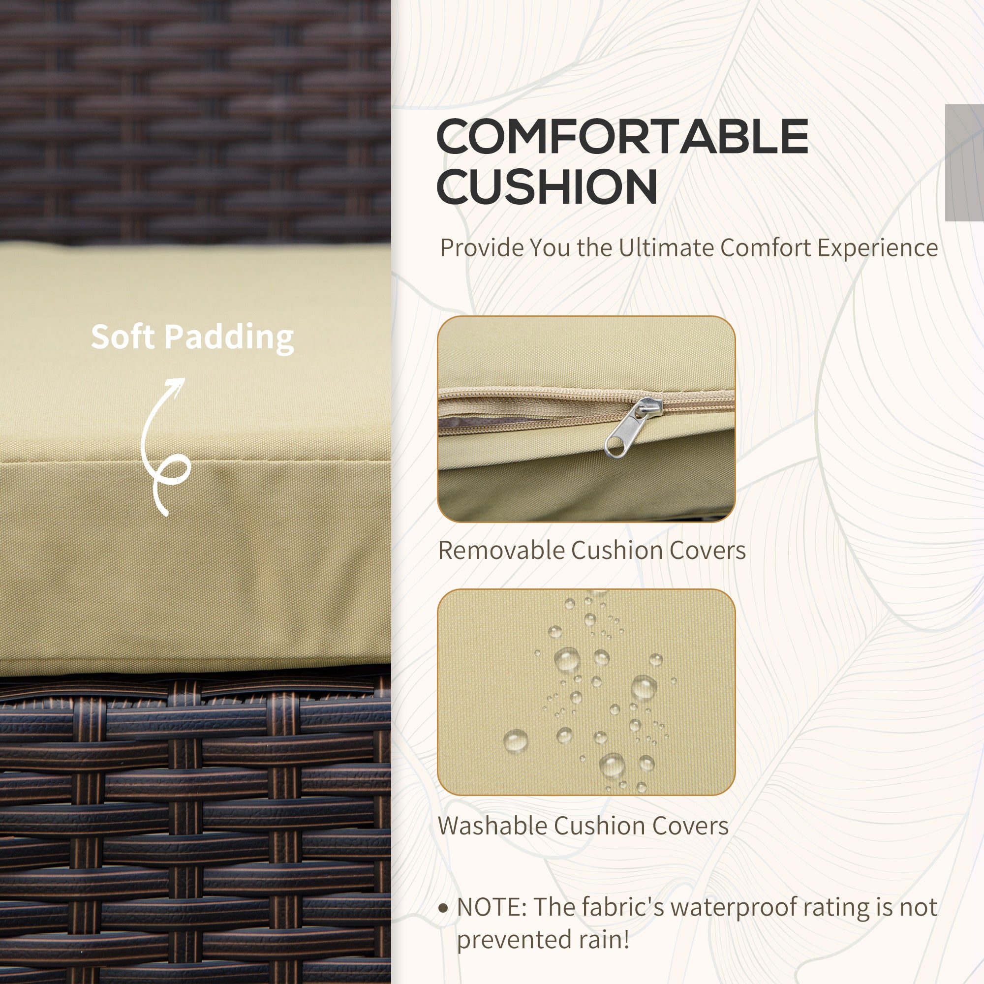 3 Piece PE Rattan Wicker Garden Bistro Set with Sofa and Coffee Table, Beige