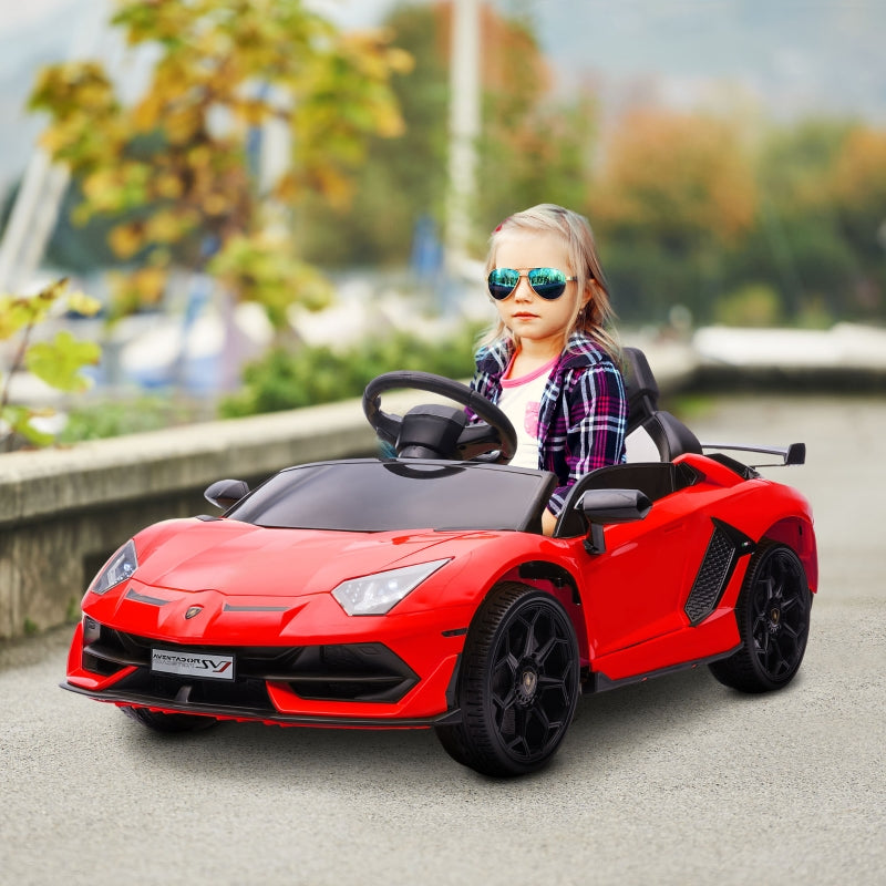 Lamborghini Kids Electric Car 12V with Butterfly Doors, Remote, Music, Horn, Suspension - Red