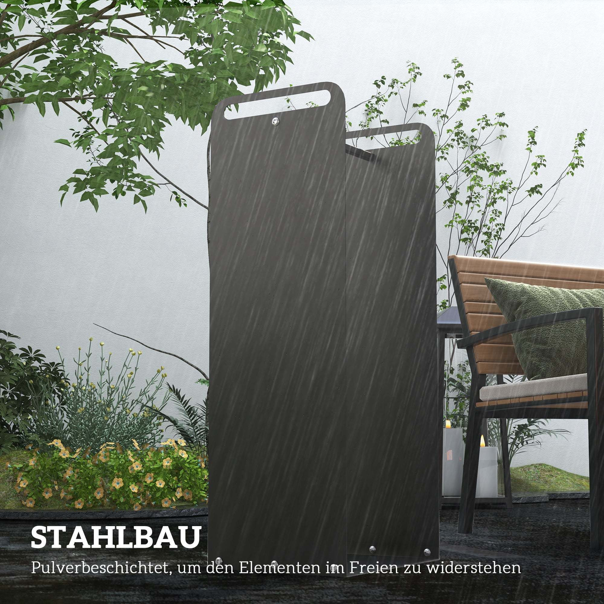 Firewood Rack 36x30x90cm Handles Indoor/Outdoor 30kg Load, Steel Black