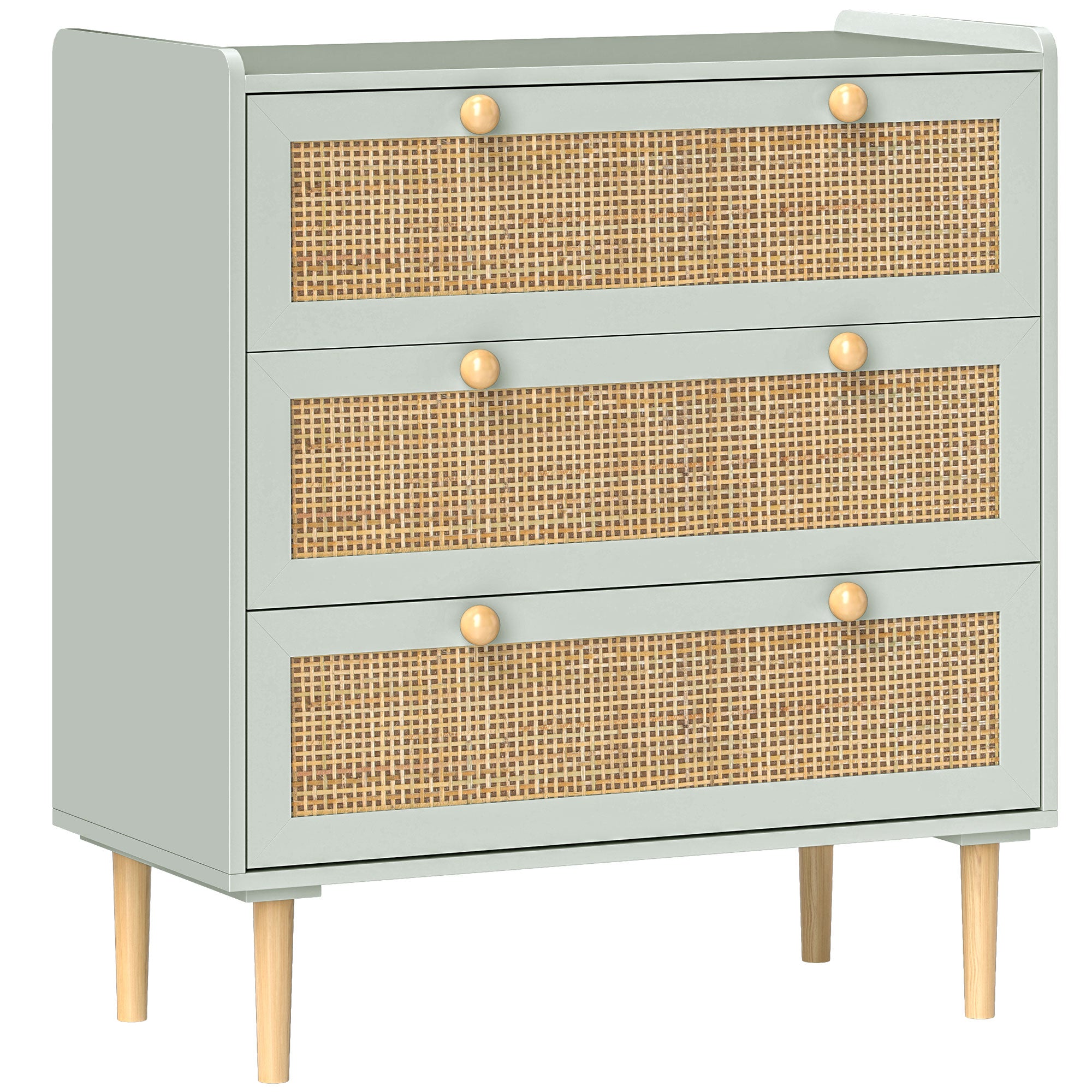 Chest of Drawers/Sideboard, 3 Drawers Boho Rattan Look, Light Blue