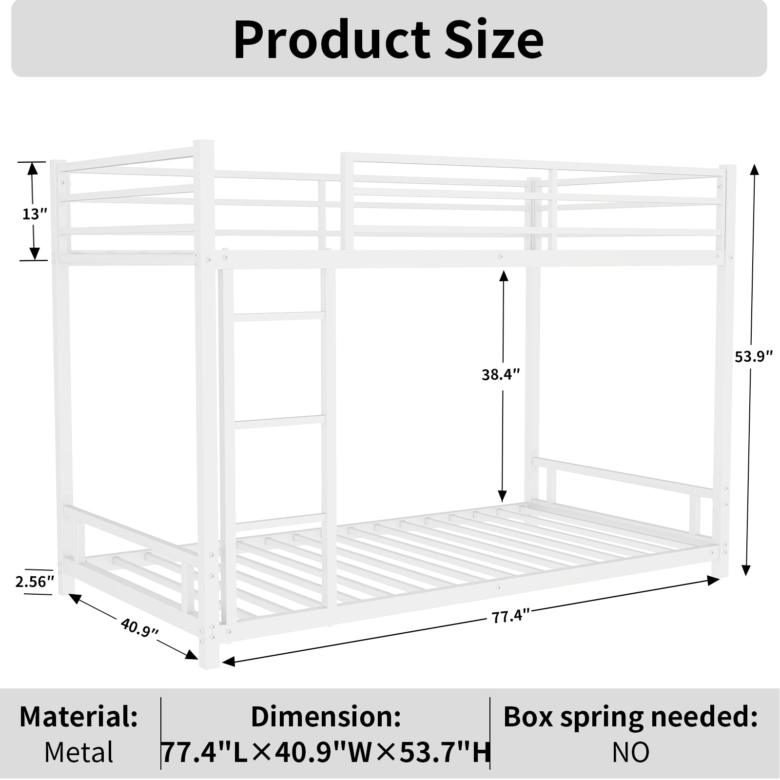 Metal Bunk Bed Twin Over Twin Sturdy Safety Railing - Metal