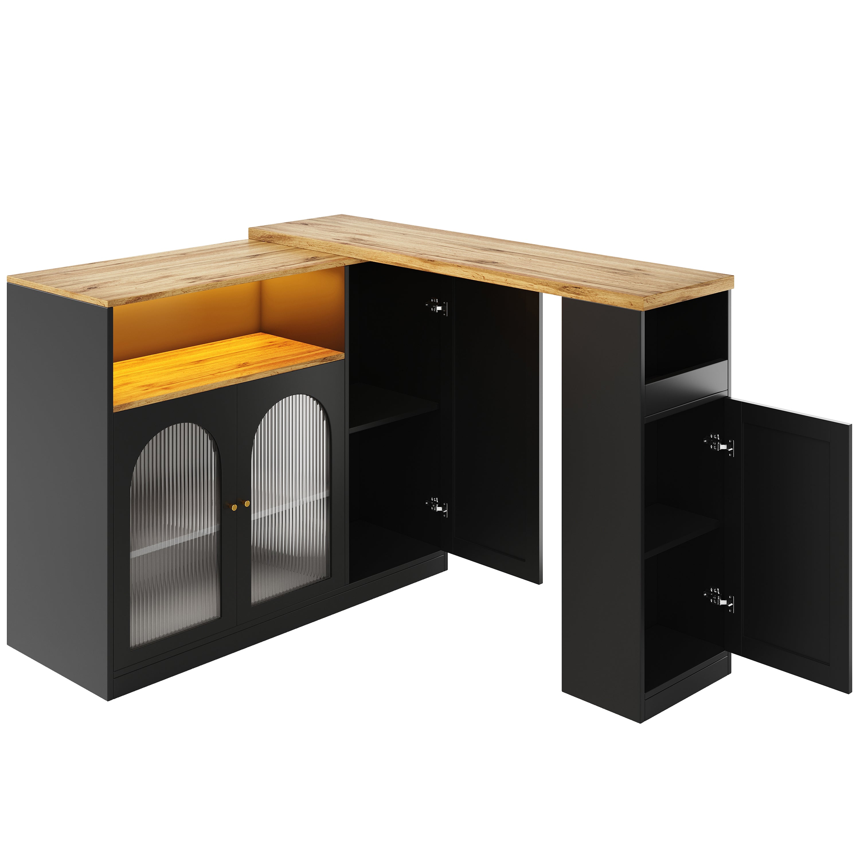 Bar Table, 360° Rotating with LED Light, Matte Black