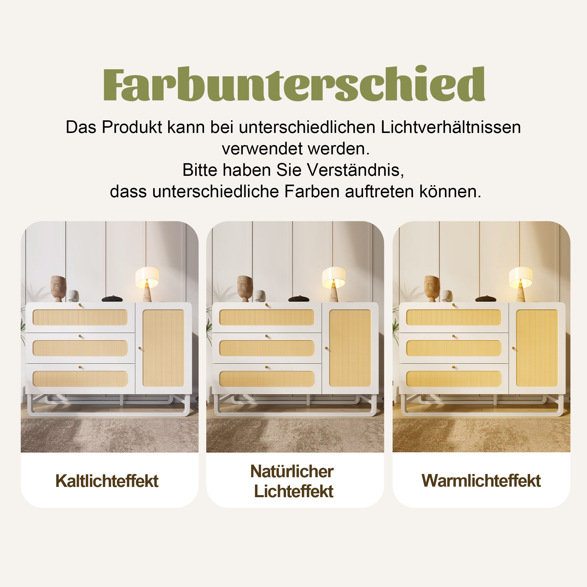 Chest of Drawers with Rattan & Gold Handles, 3 Drawers 1 Door, White Country Style