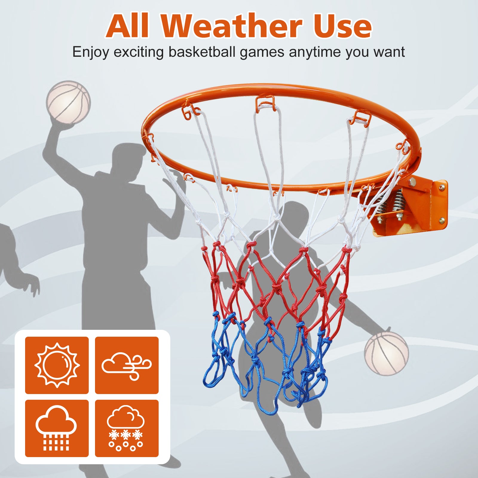 Basketball Rim Replacement, Double Spring Solid, In-Ground & Wall-Mounted Steel, Orange