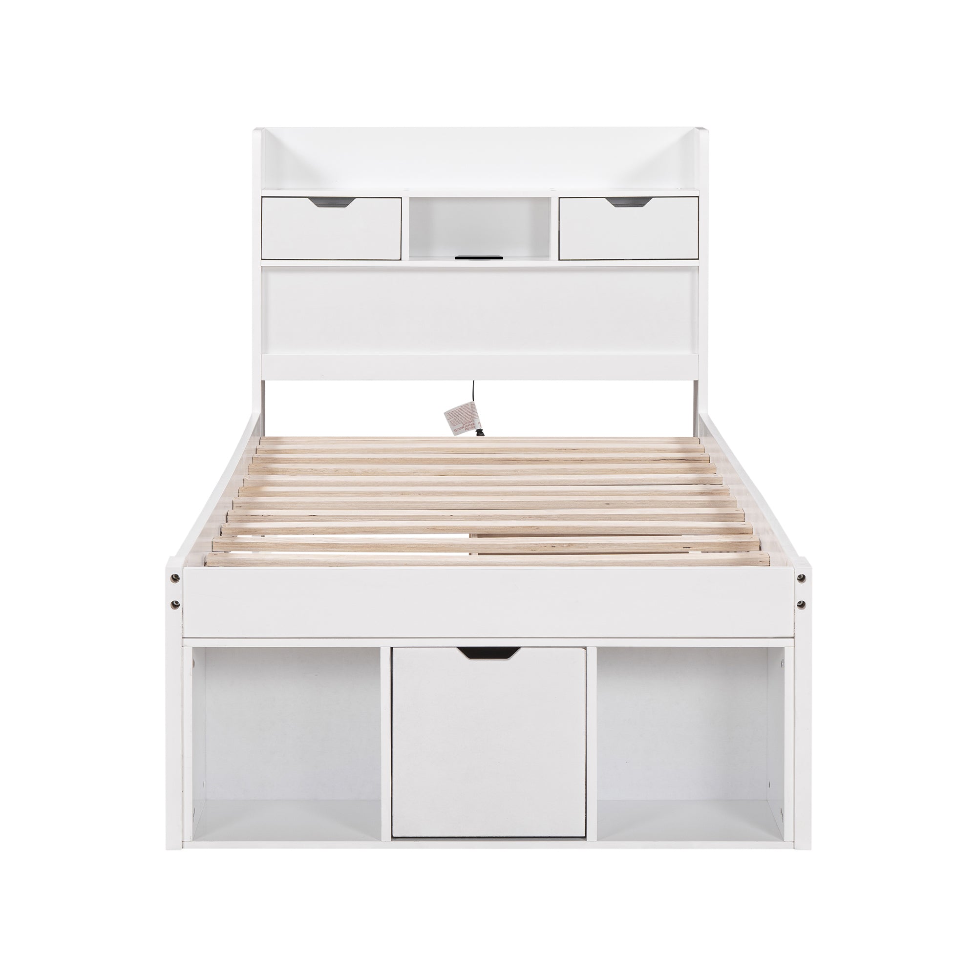 Single Bed with USB Port, Drawers and Storage Cabinet, White