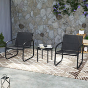 Three-Piece Garden Seating Set Two Armchairs Square Glass Table Steel Frame Black