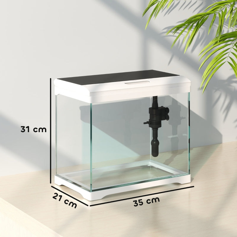 Glass Fish Tank 17L, Filter System, LED Light, Water Pump, White