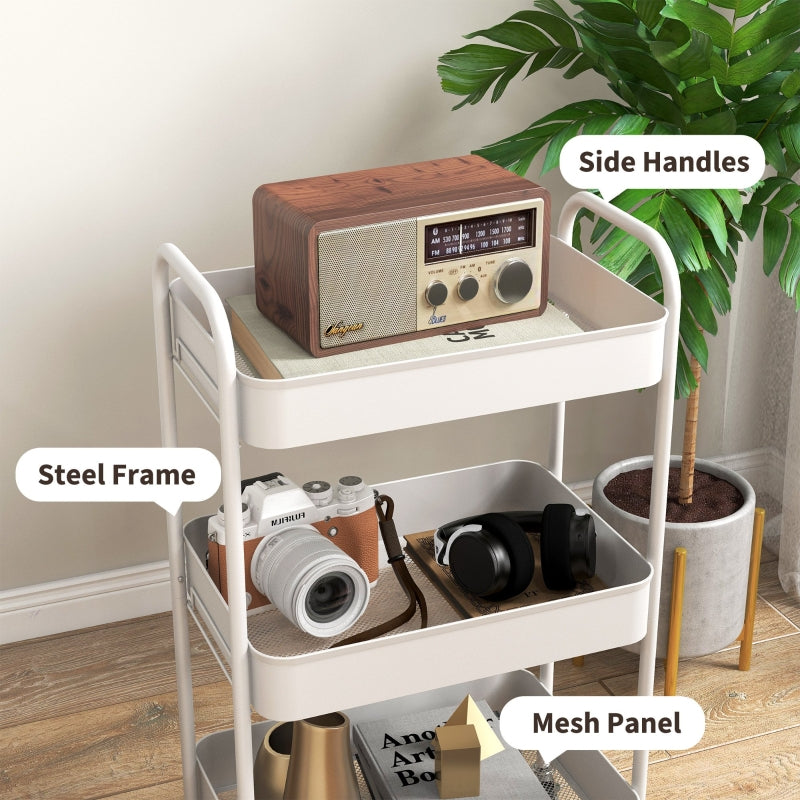 Three-Tier Storage Trolley, Steel, White