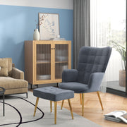 Modern Armchair with Footstool, Upholstered Accent Chair, Steel Legs, Dark Grey Velvet