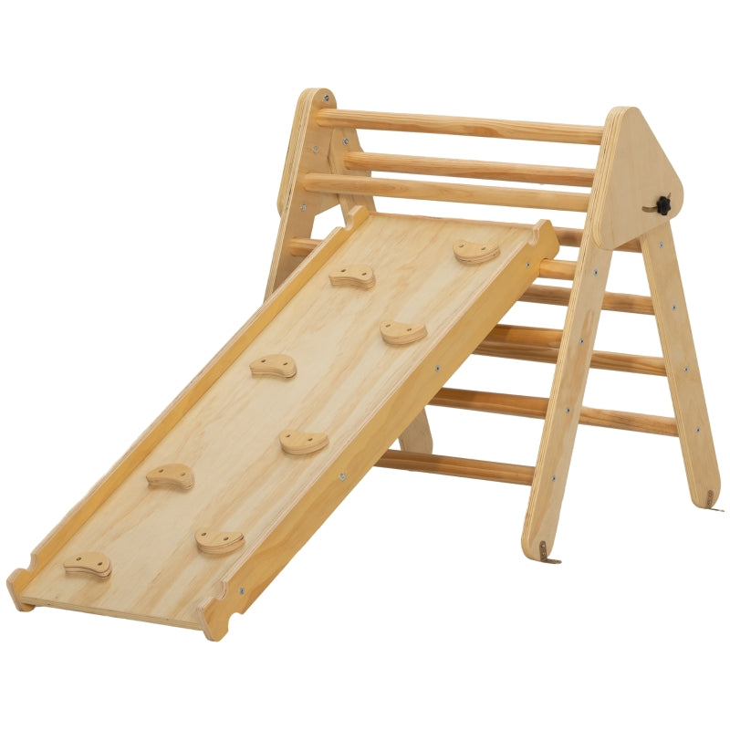 Children's Climbing Set with Triangular Ladder and Double-Sided Ramp, Wood