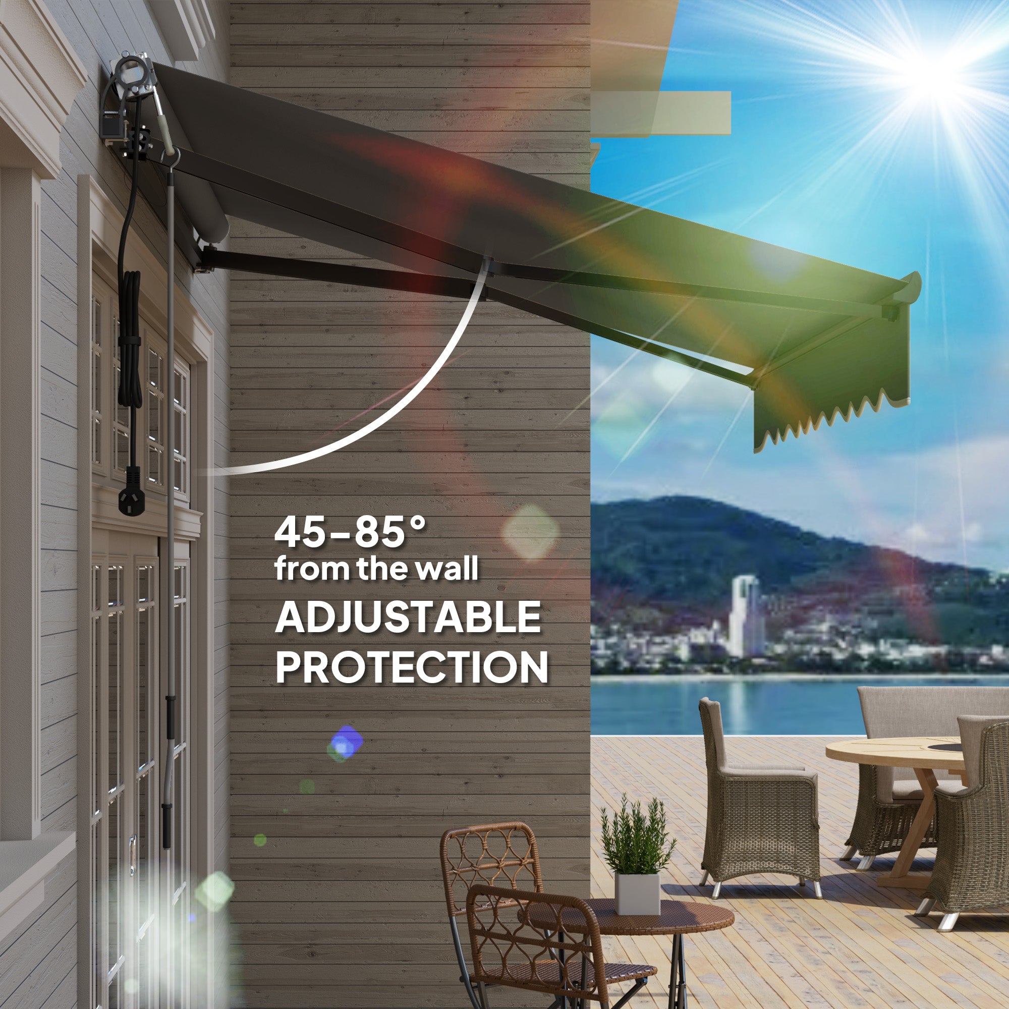 Electric Awning, 2.5 x 2m Retractable UV30+ Sun Shade Aluminium Frame, Dark Grey