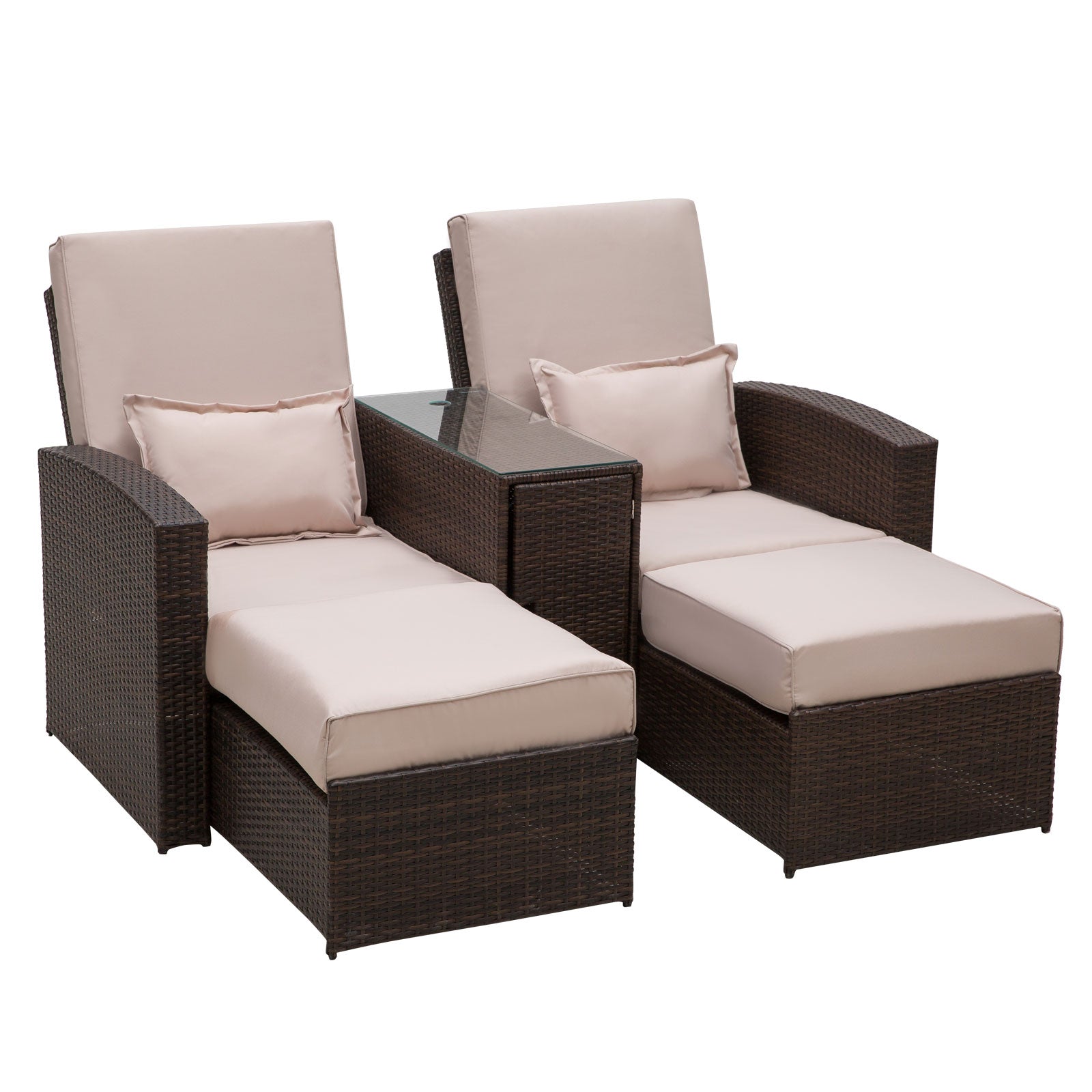 2-Seater Sofa Lounger Set, Rattan, Brown