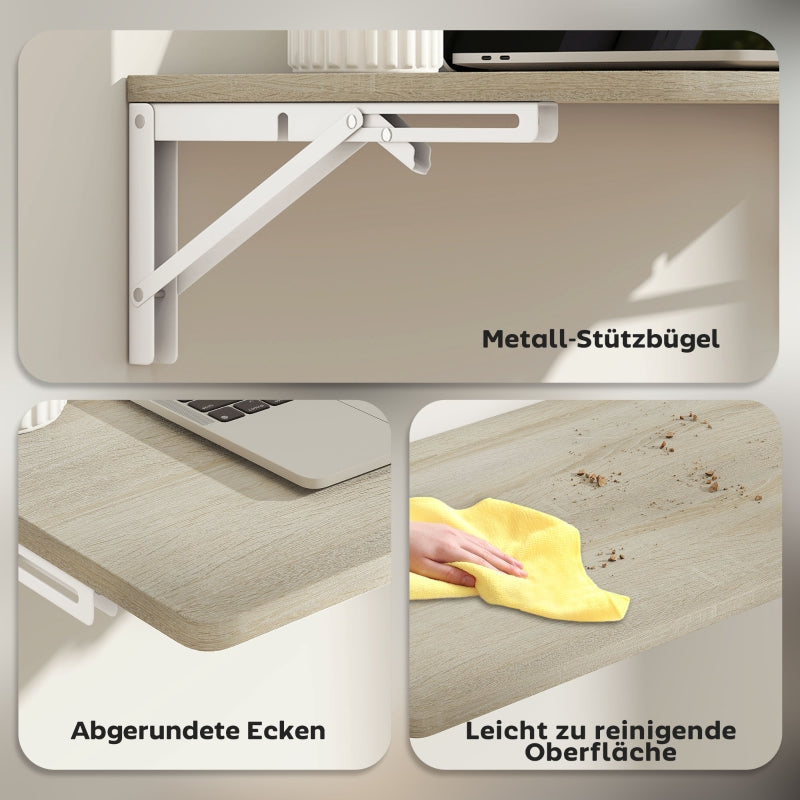 Wall-Mounted Folding Table 60x40cm Space-Saving Floating Desk Oak