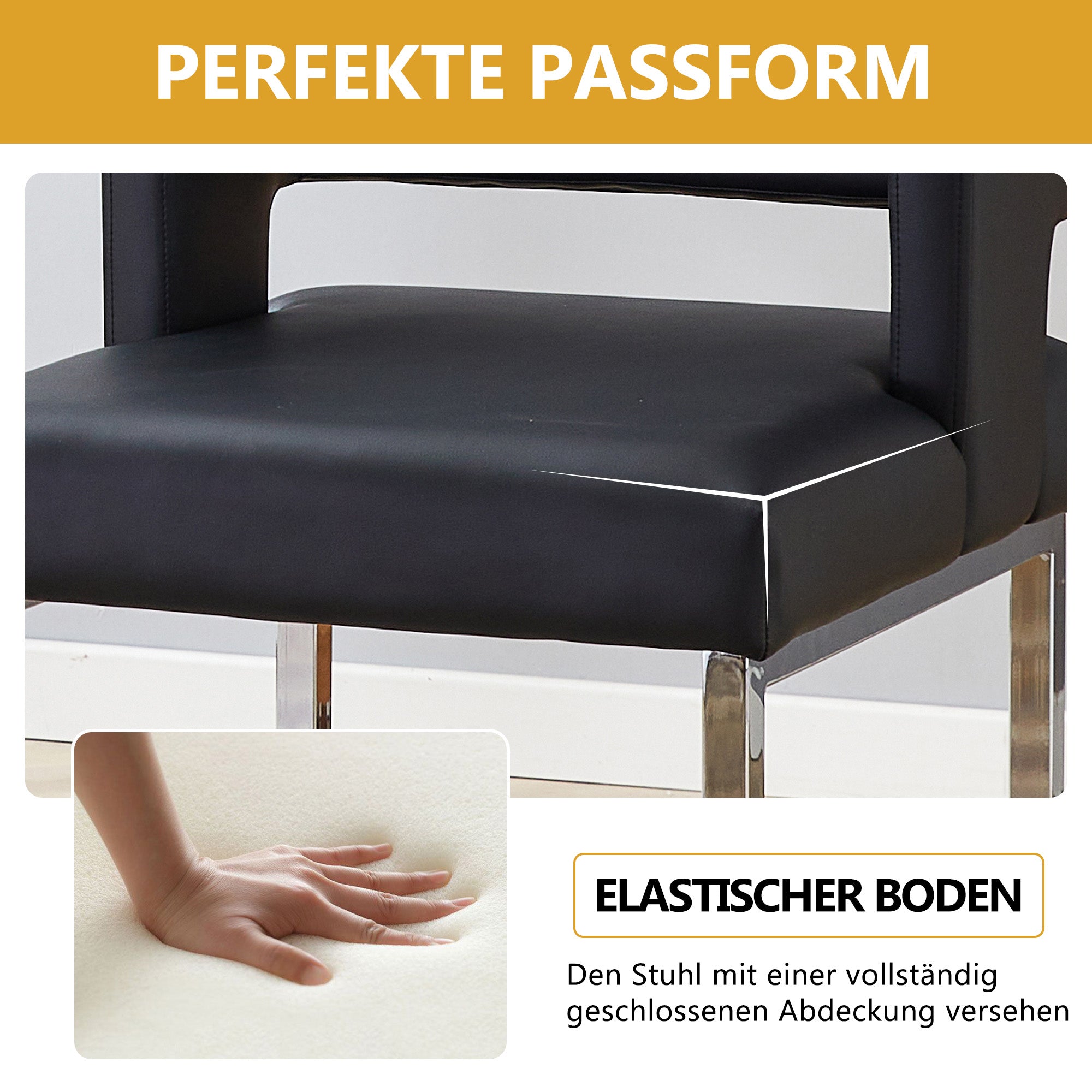 Set of 2 Bar Stools, Nordic Style Square Design Silver Metal Legs, Black