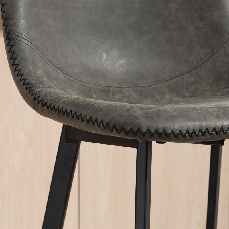 Bar Stools Set of 2, Dining Stools with Backrest and Footrest, PU Leather Grey