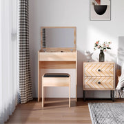 Dressing Table with Mirror and Stool, Flip Up Mirror Storage Padded Seat, Wood