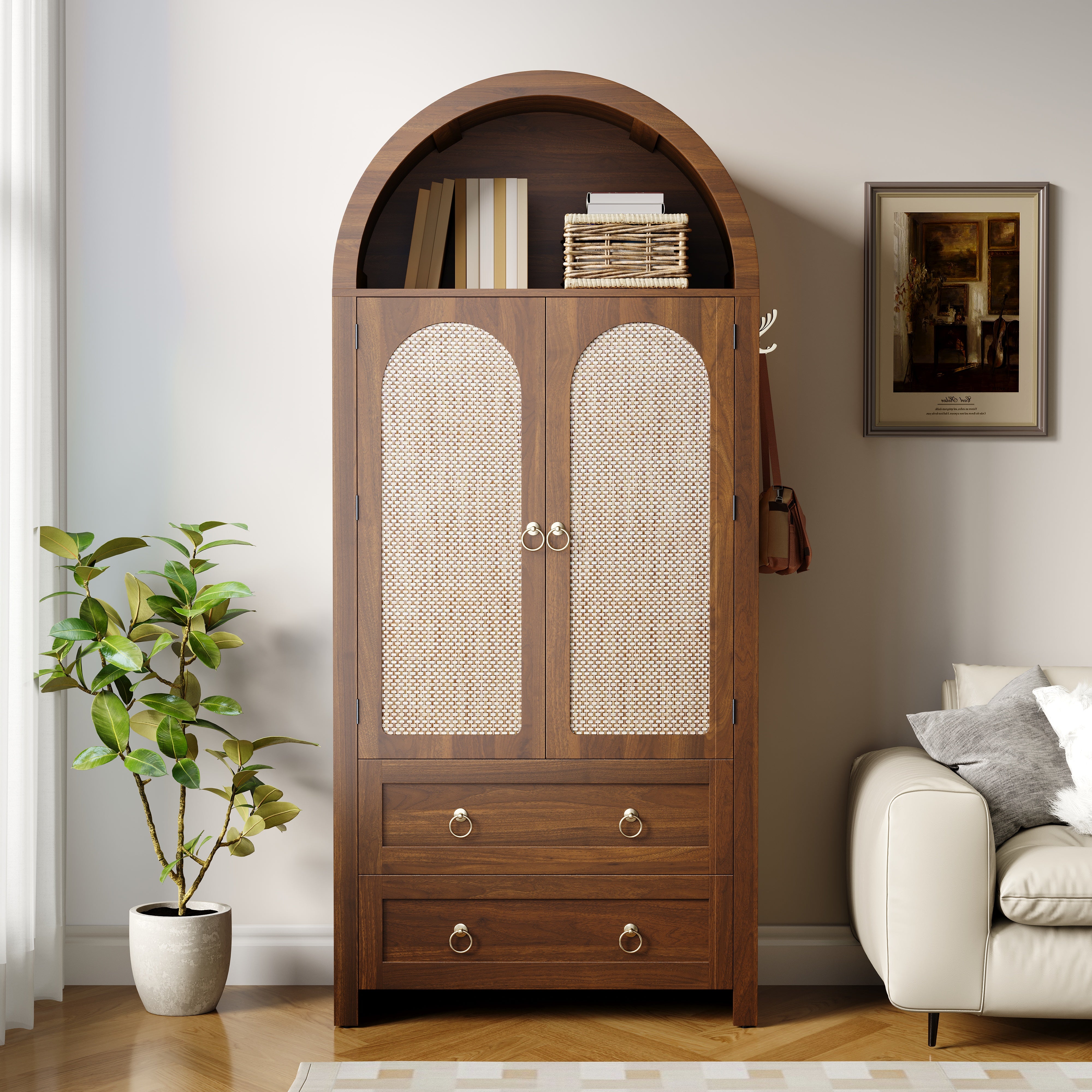 Sideboard Wickerwork Arch Style Double Drawers Storage Vintage