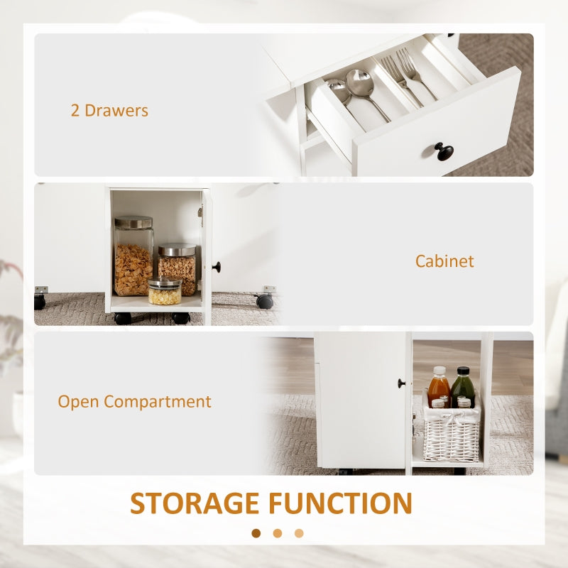 Multi-Storage Drop Leaf Dining Table, Six-Person Extendable, White