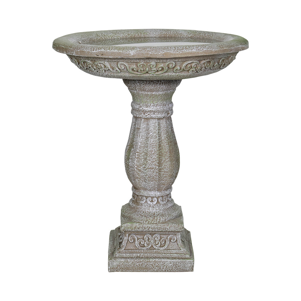 Concrete birdbath fountain 60.5 cm high x 51 cm diameter with carved base