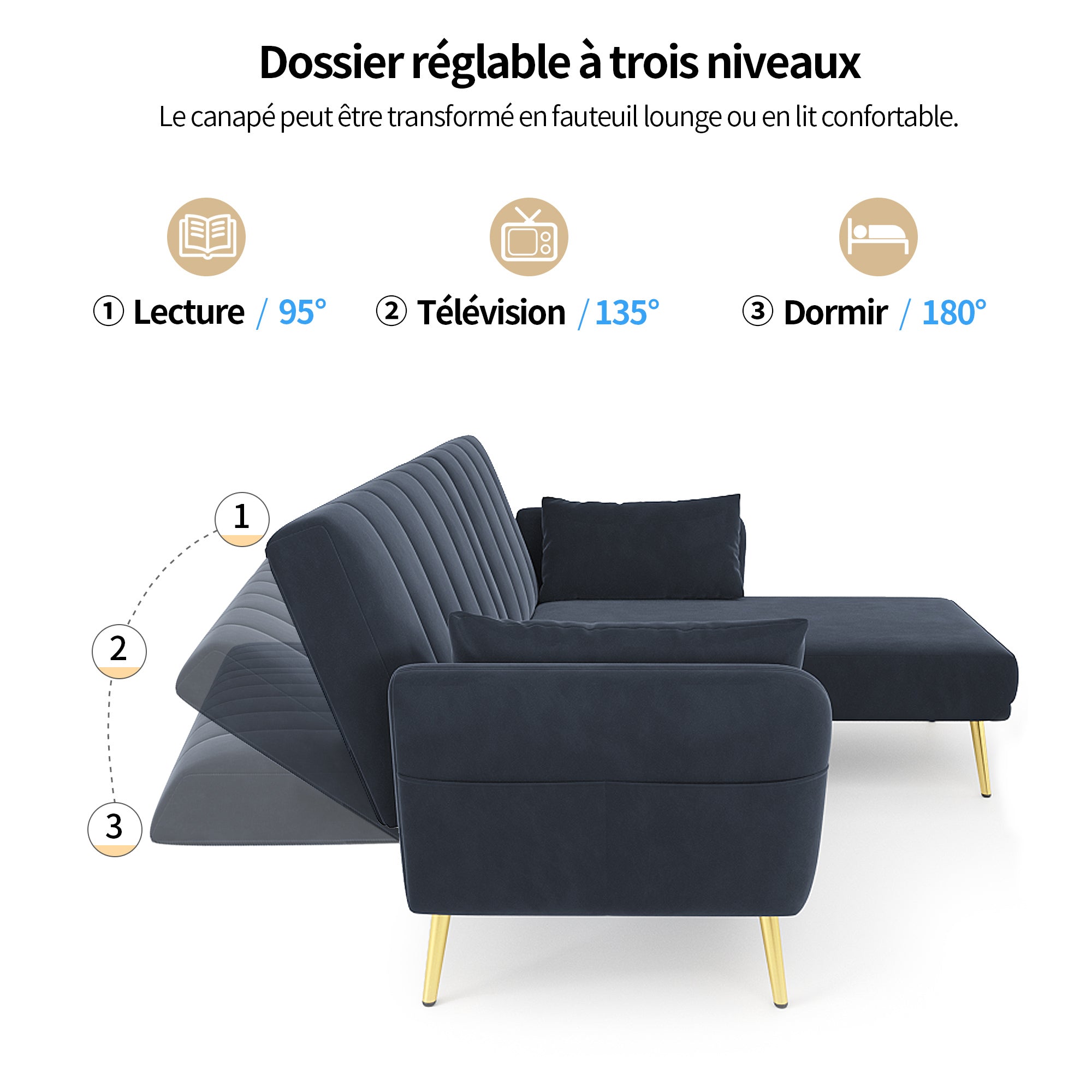 Folding Sofa, Modern L-Shaped Sofa Bed with Corner, Multi-room