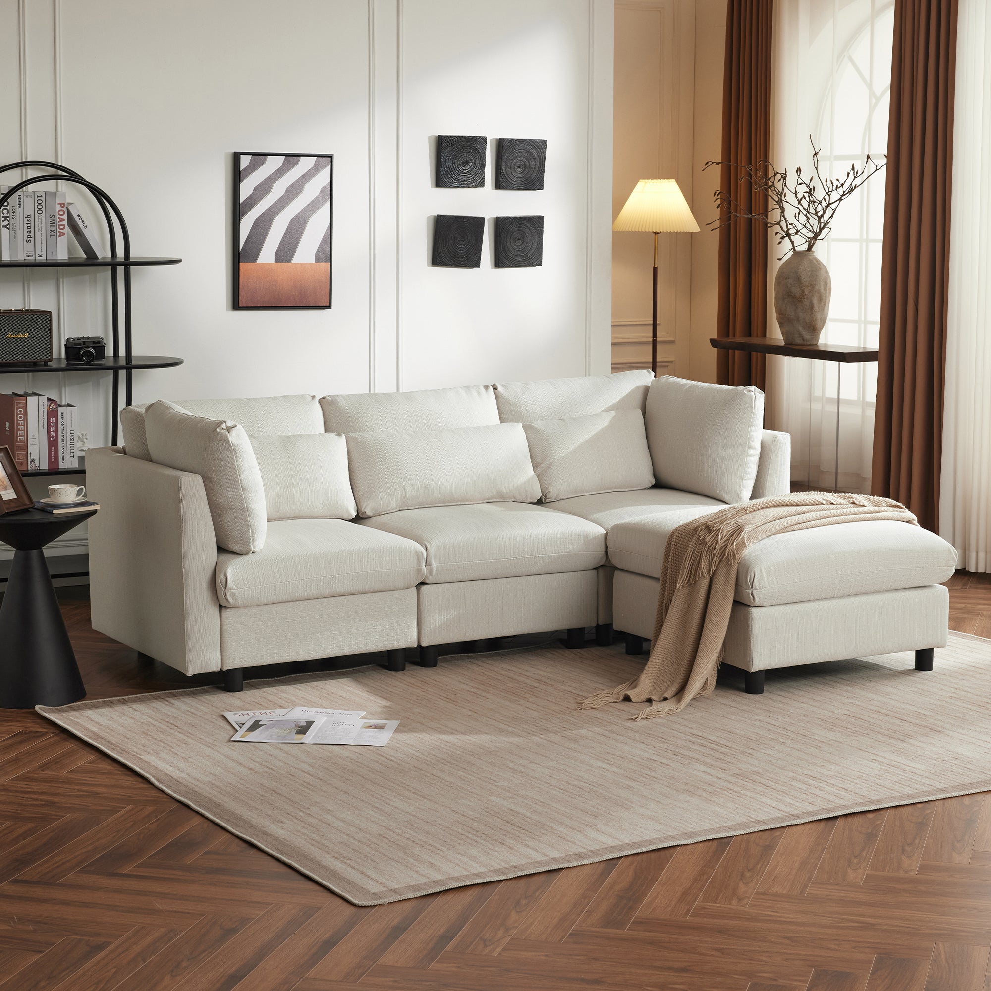 Sofa, L-Shaped Corner with Footstool, 3-Seater, Upholstered