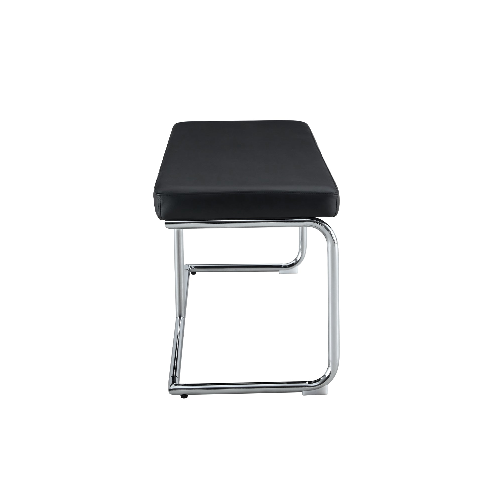 Bench 130cm Modern Chrome Frame - Black Leather