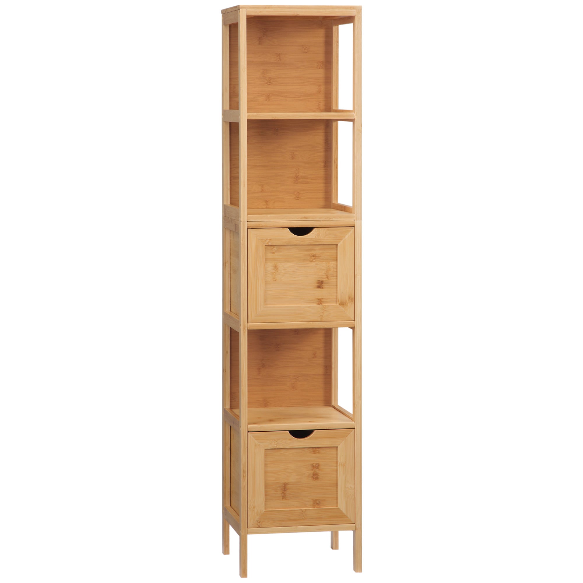 Kleankin Bathroom Cabinet, Tall with 3 Shelves 2 Drawers, Bamboo