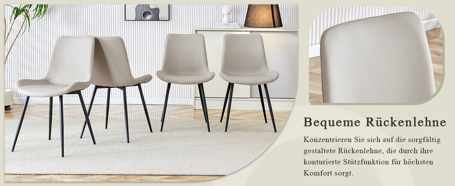 Dining Chairs 4-Piece Set Modern Wide Seat Metal Feet Faux Leather