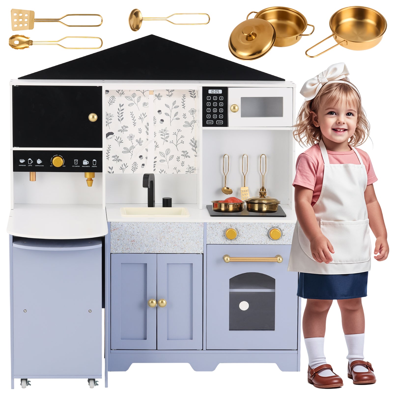 Children's Play Kitchen with Creative House Design and Accessories, White and Purple
