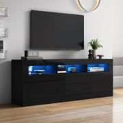 TV Cabinet, 160x35x60cm LED Lighting, 3 Open, 2 Door, 2 Drawer, Smart App Control, for 70-inch TVs, High Gloss